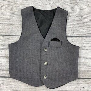 Toddler Sleeveless Button Up Vest Size 5 w/ Built In Handkerchief Gray / Black